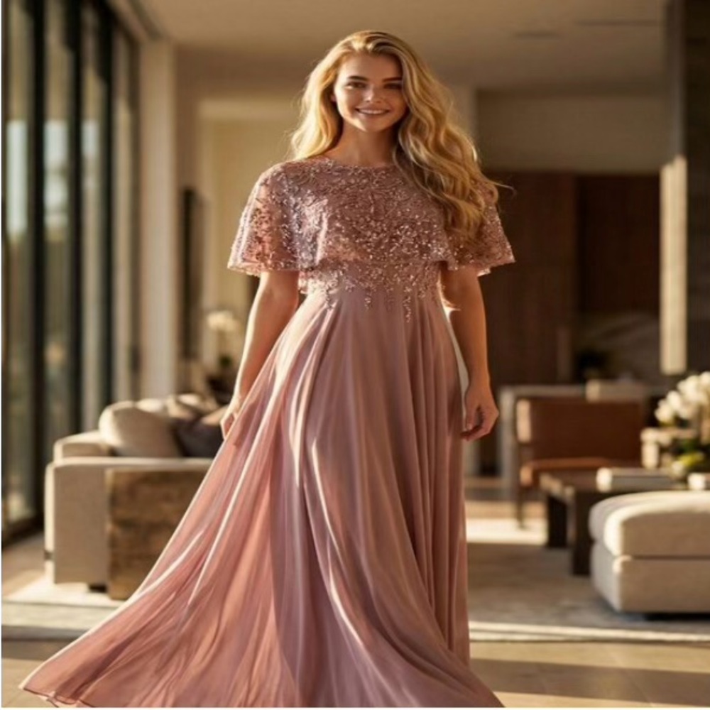 New Mauve Elegant A-Line Sequins Embellished Mother Of The Bride Gown 
By Juliet